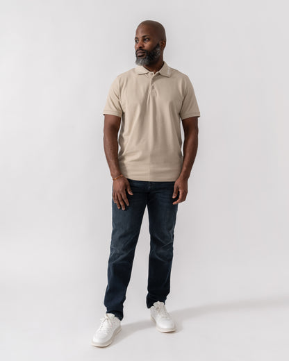 Model wearing Emporio Armani Mens Beach Polo in Taupe - Full Length