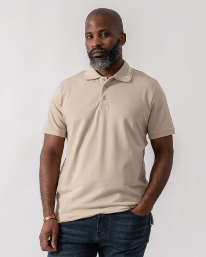Model wearing Emporio Armani Mens Beach Polo in Taupe - Main