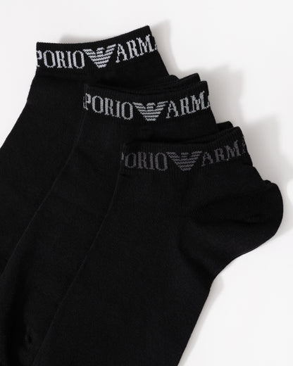 Emporio Armani Mens 3-Pack Trainer Socks - Black MC061 detail