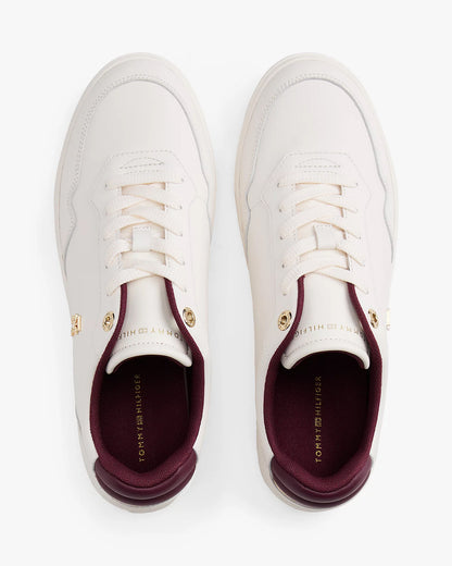 Tommy Hilfiger Elevated Womens Leather Court Trainers - Ancient White