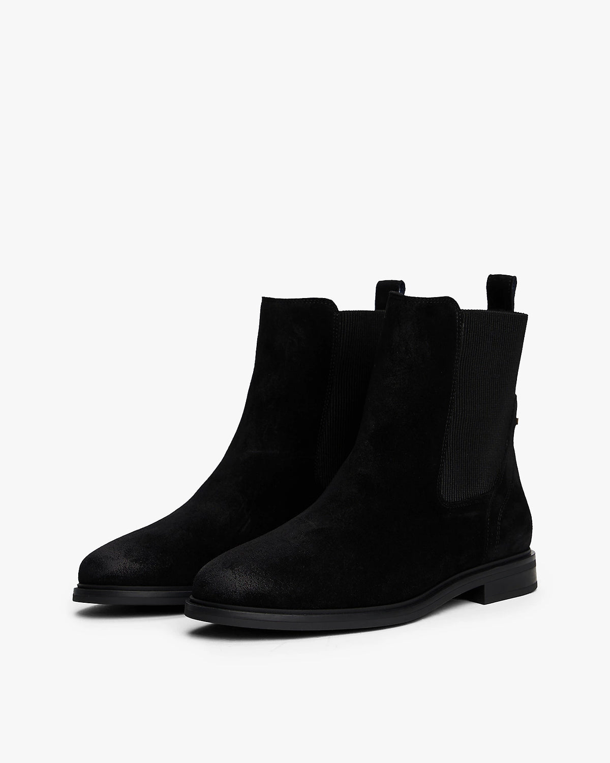 Tommy Hilfiger Flag Womens Suede Chelsea Boots - Black - CHO - Designer Womens Short Boots