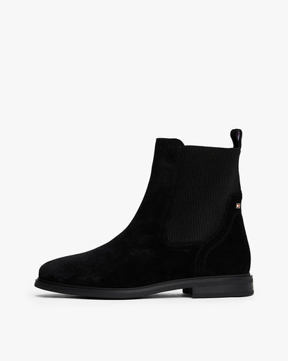 Tommy Hilfiger Flag Womens Suede Chelsea Boots - Black