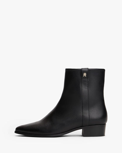 Tommy Hilfiger TH Leather Pointy Womens Zipped Booties - Black