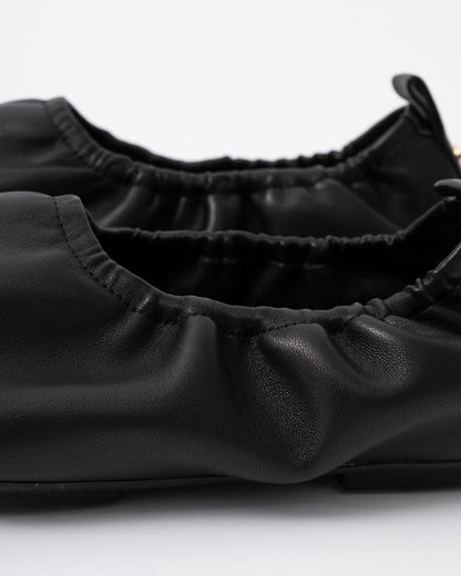 FitFlop Delicato Poise Leather Ballerina Shoes - All Black 090