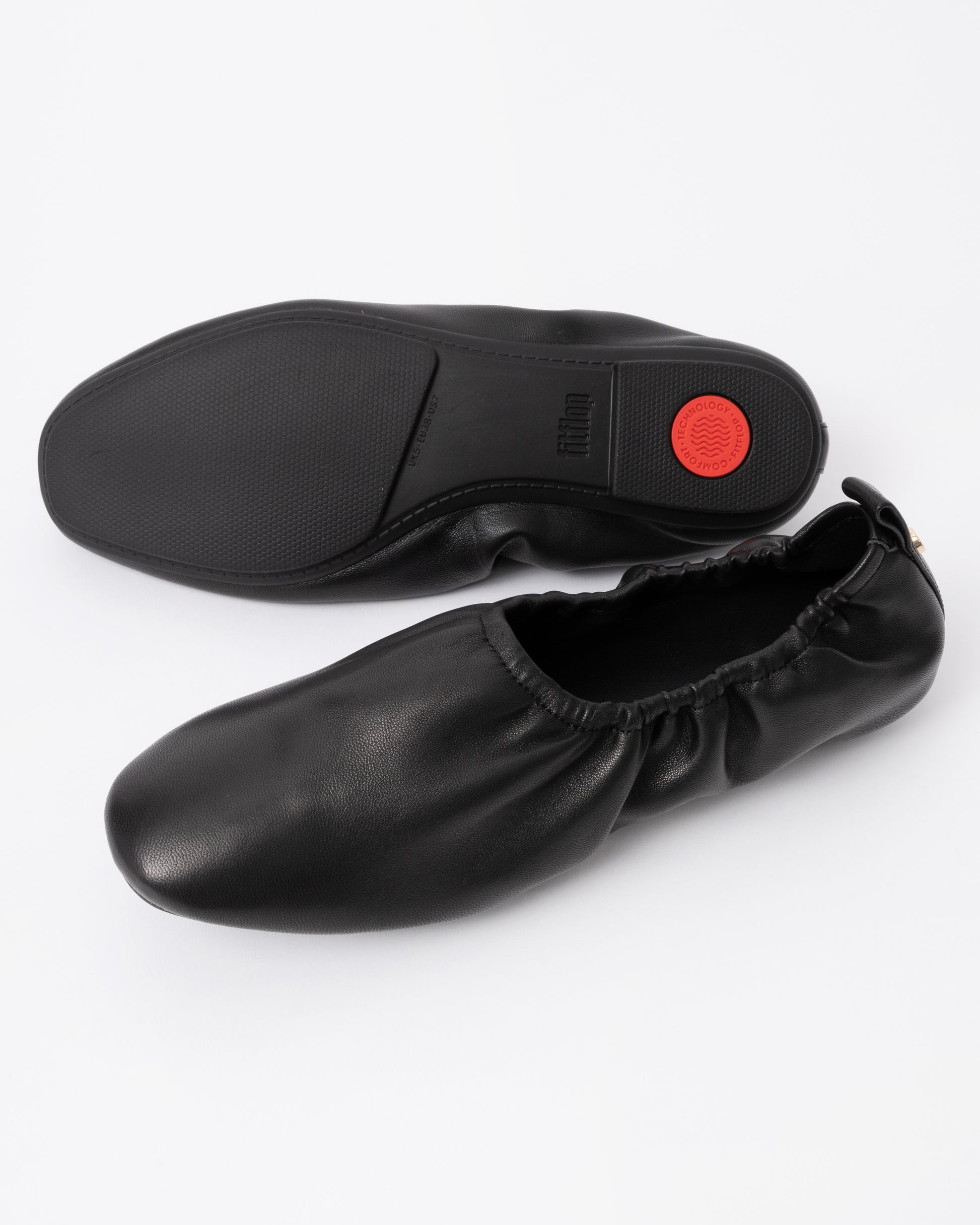 FitFlop Delicato Poise Leather Ballerina Shoes - All Black 090