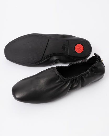 FitFlop Delicato Poise Leather Ballerina Shoes - All Black 090