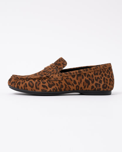 side of FitFlop Delicato Womens Suede Leopard Loafers - Tan/Black E76