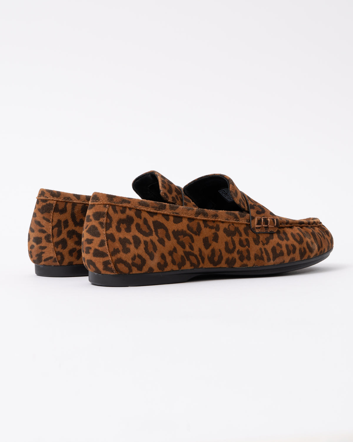 back of FitFlop Delicato Womens Suede Leopard Loafers - Tan/Black E76