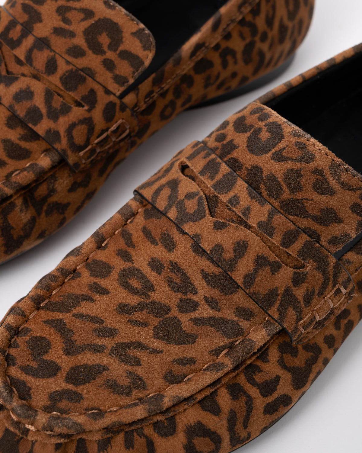 detail of FitFlop Delicato Womens Suede Leopard Loafers - Tan/Black E76