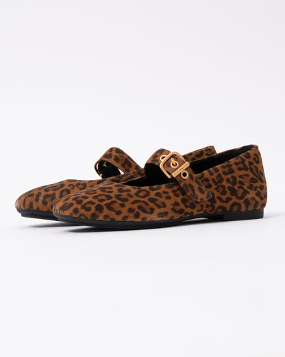 FitFlop Delicato Womens Suede Leopard Mary Janes - Tan/Black E76