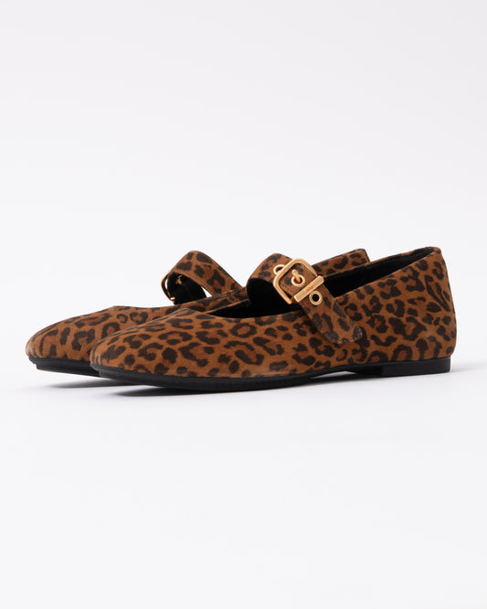 FitFlop Delicato Womens Suede Leopard Mary Janes - Tan/Black E76