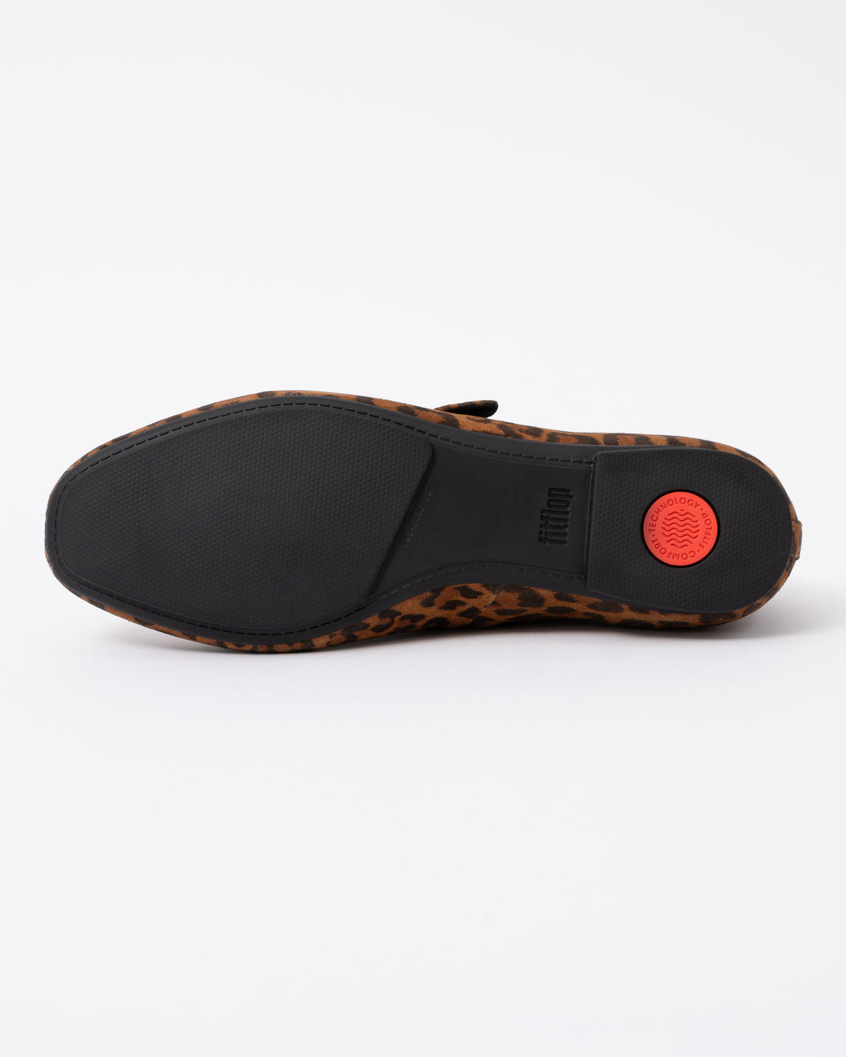 sole of FitFlop Delicato Womens Suede Leopard Mary Janes - Tan/Black E76