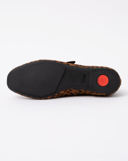sole of FitFlop Delicato Womens Suede Leopard Mary Janes - Tan/Black E76