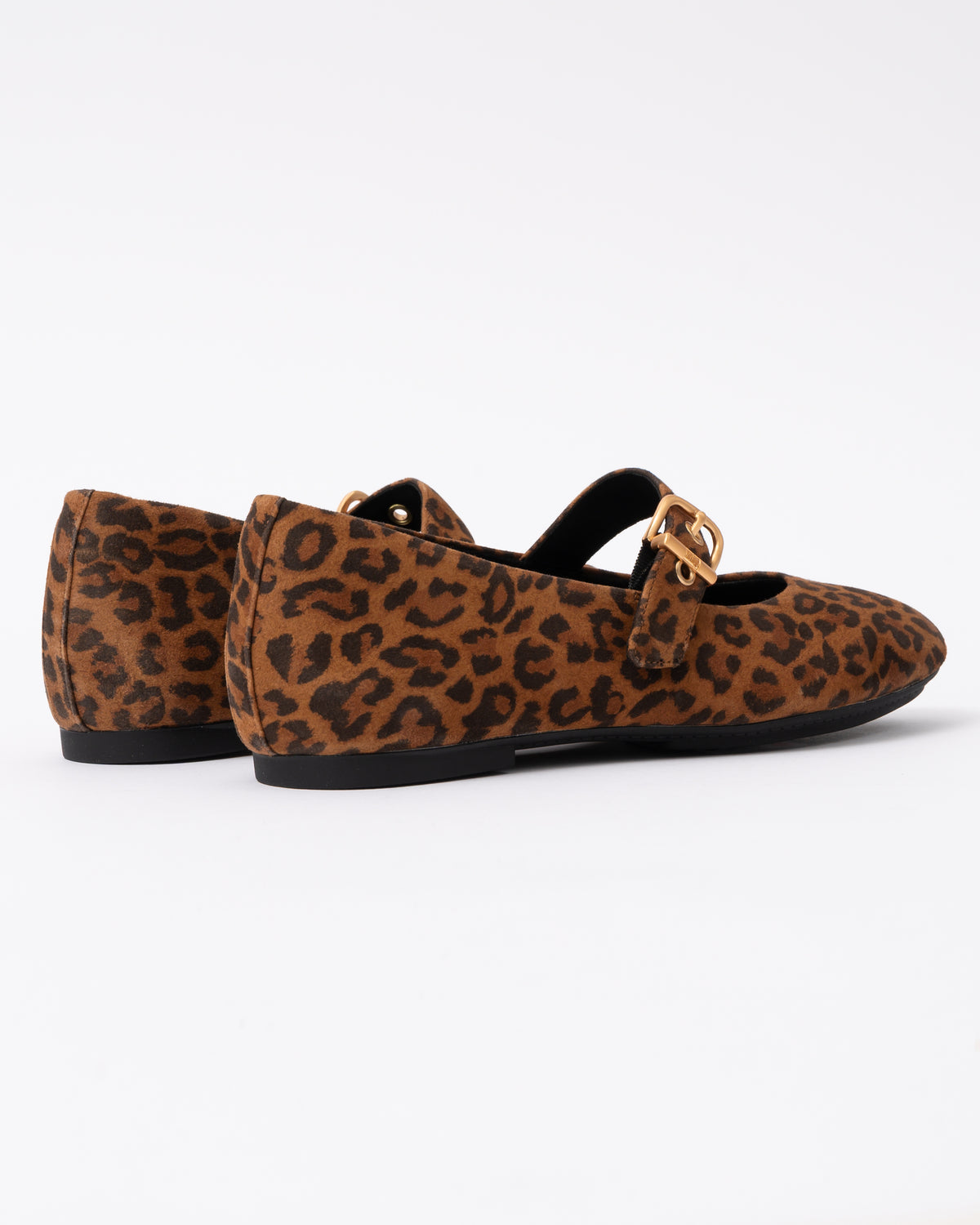 back of FitFlop Delicato Womens Suede Leopard Mary Janes - Tan/Black E76