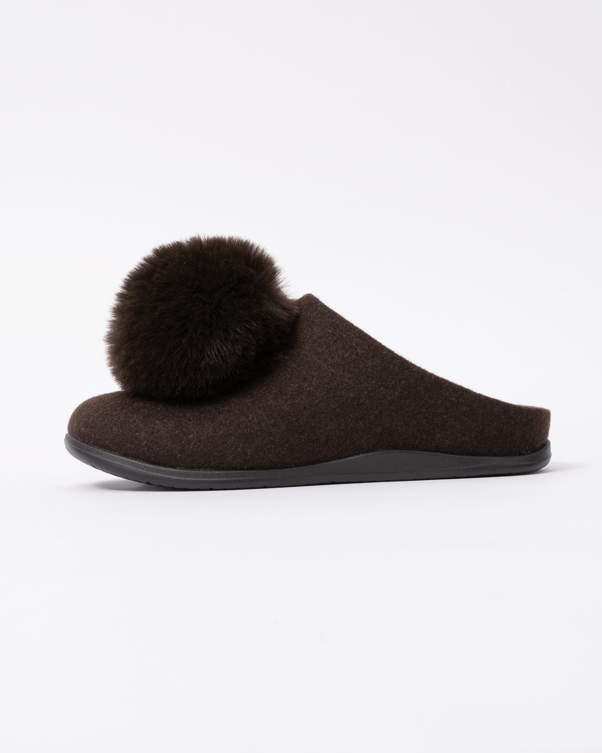 Side of the FitFlop IQ-Snug Womens Felt Pom Pom Slipper - Chocolate Brown 167