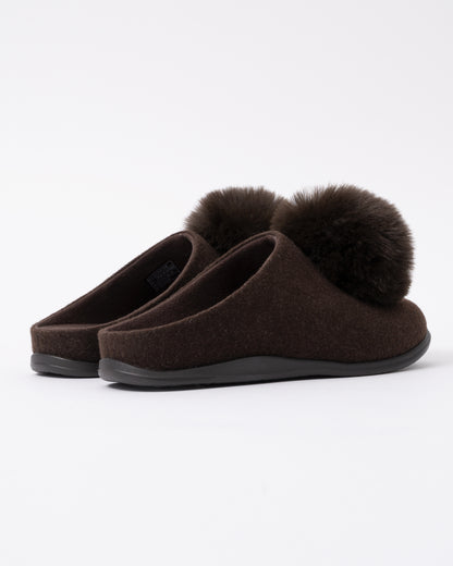 Back of the FitFlop IQ-Snug Womens Felt Pom Pom Slipper - Chocolate Brown 167