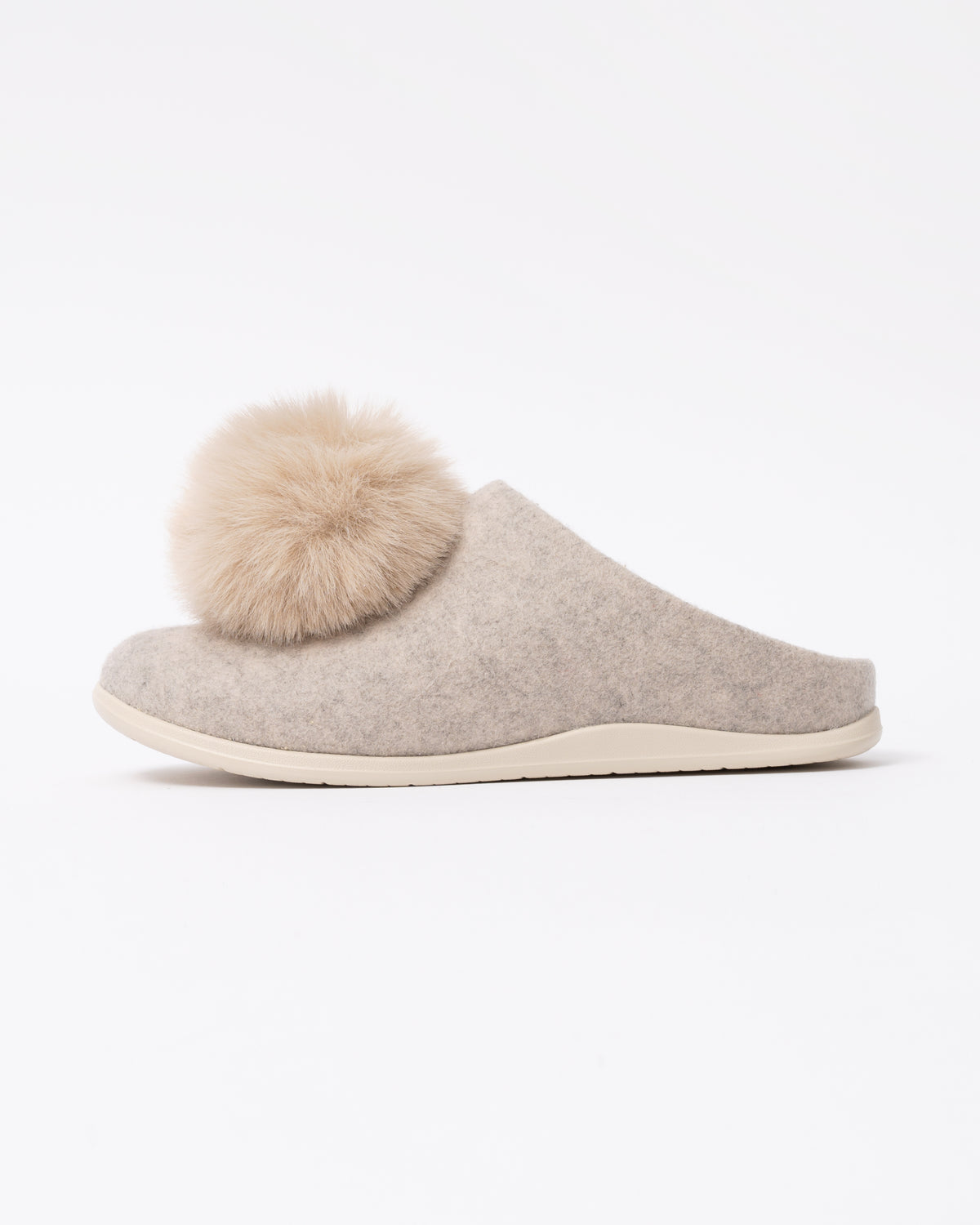 Side of the FitFlop IQ-Snug Womens Felt Pom Pom Slipper - Hazy Taupe E40