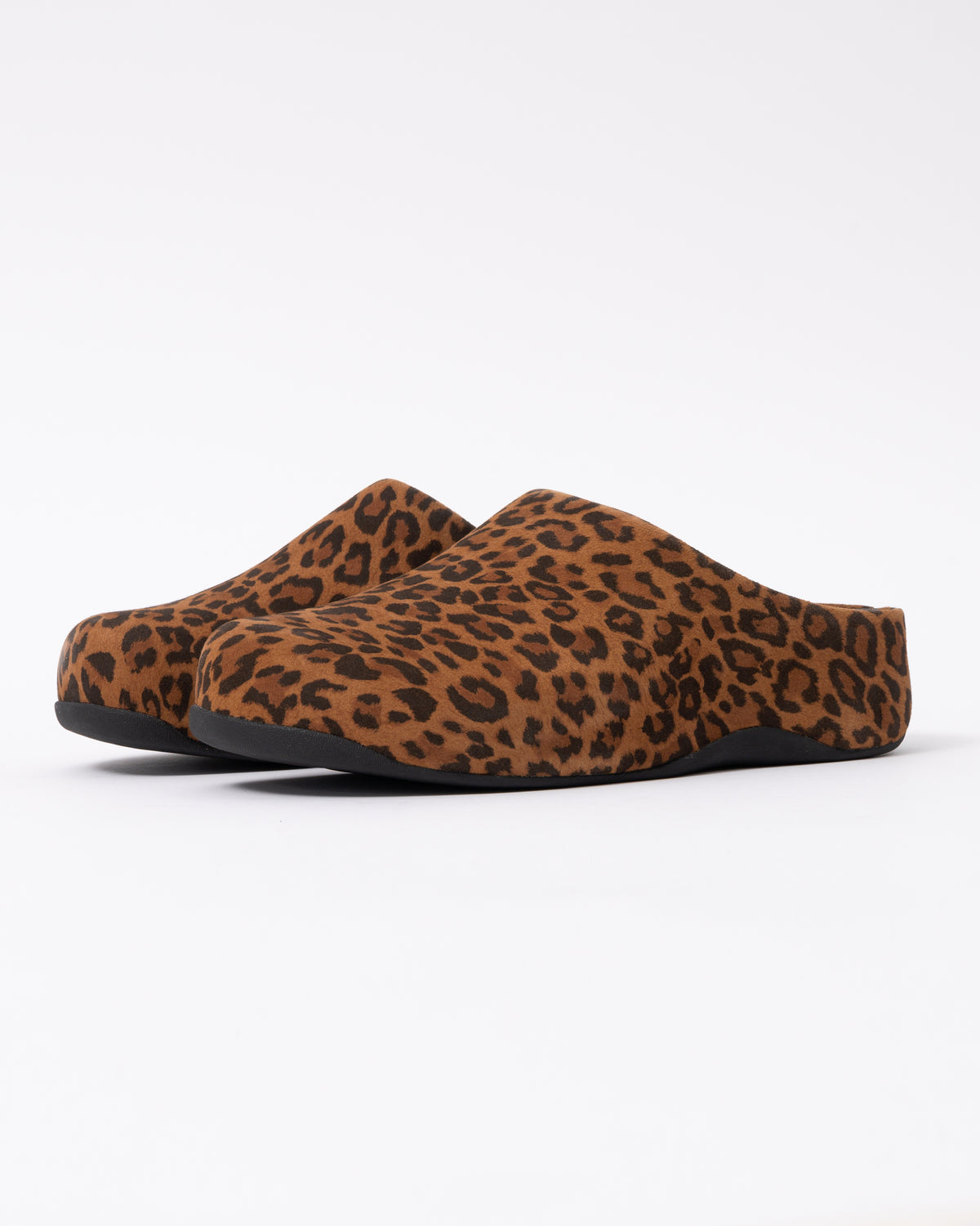 FitFlop Shuv Womens Suede Leopard Mules - Tan/Black E76