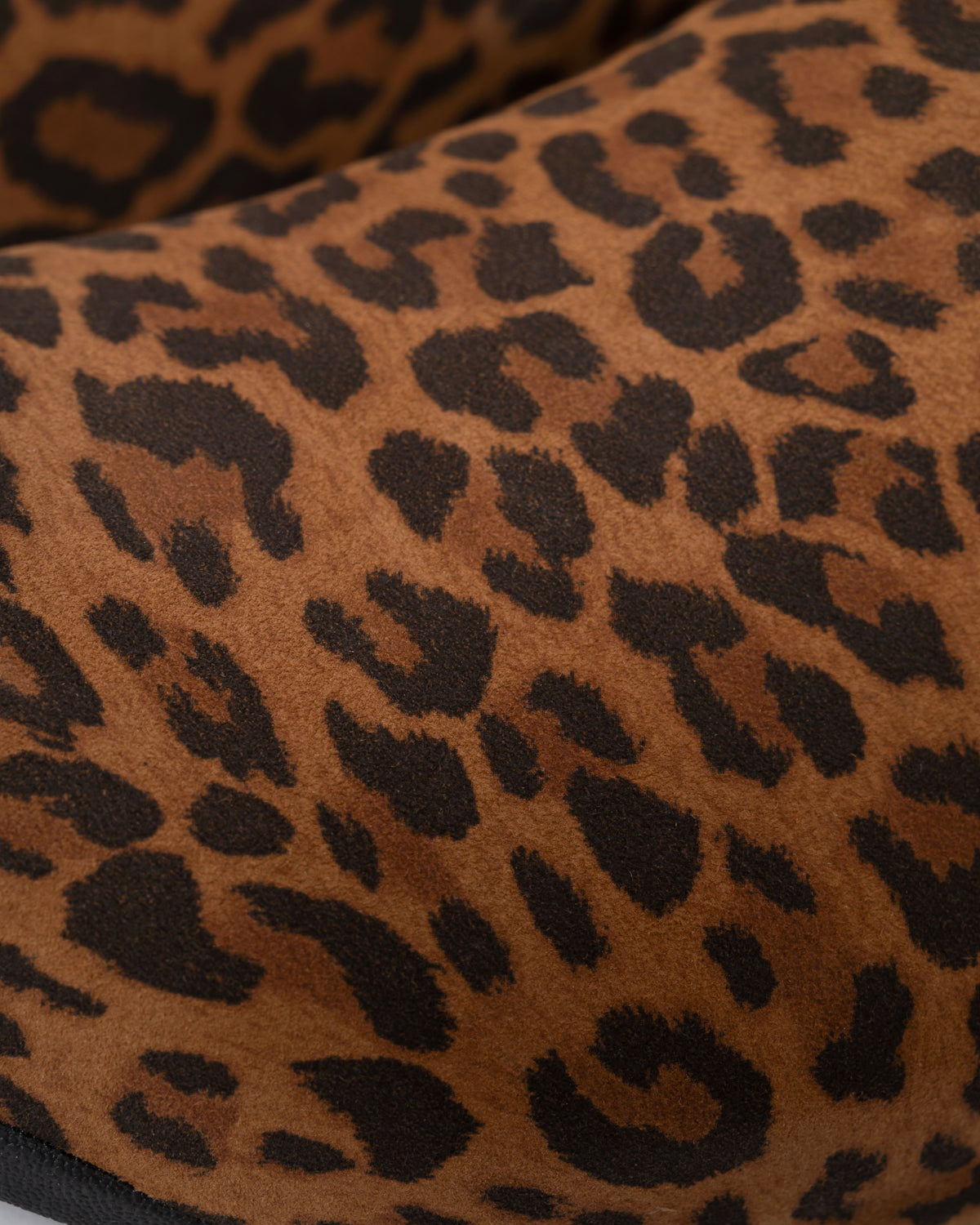 close up of FitFlop Shuv Womens Suede Leopard Mules - Tan/Black E76