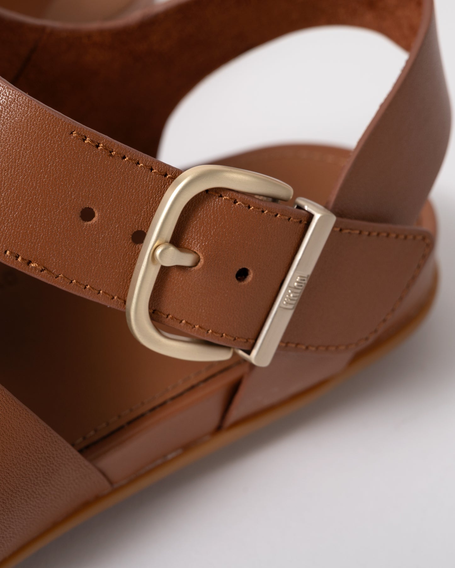 buckle of FitFlop Womens Gracie Leather Fisherman Sandals in Deep Tan C15