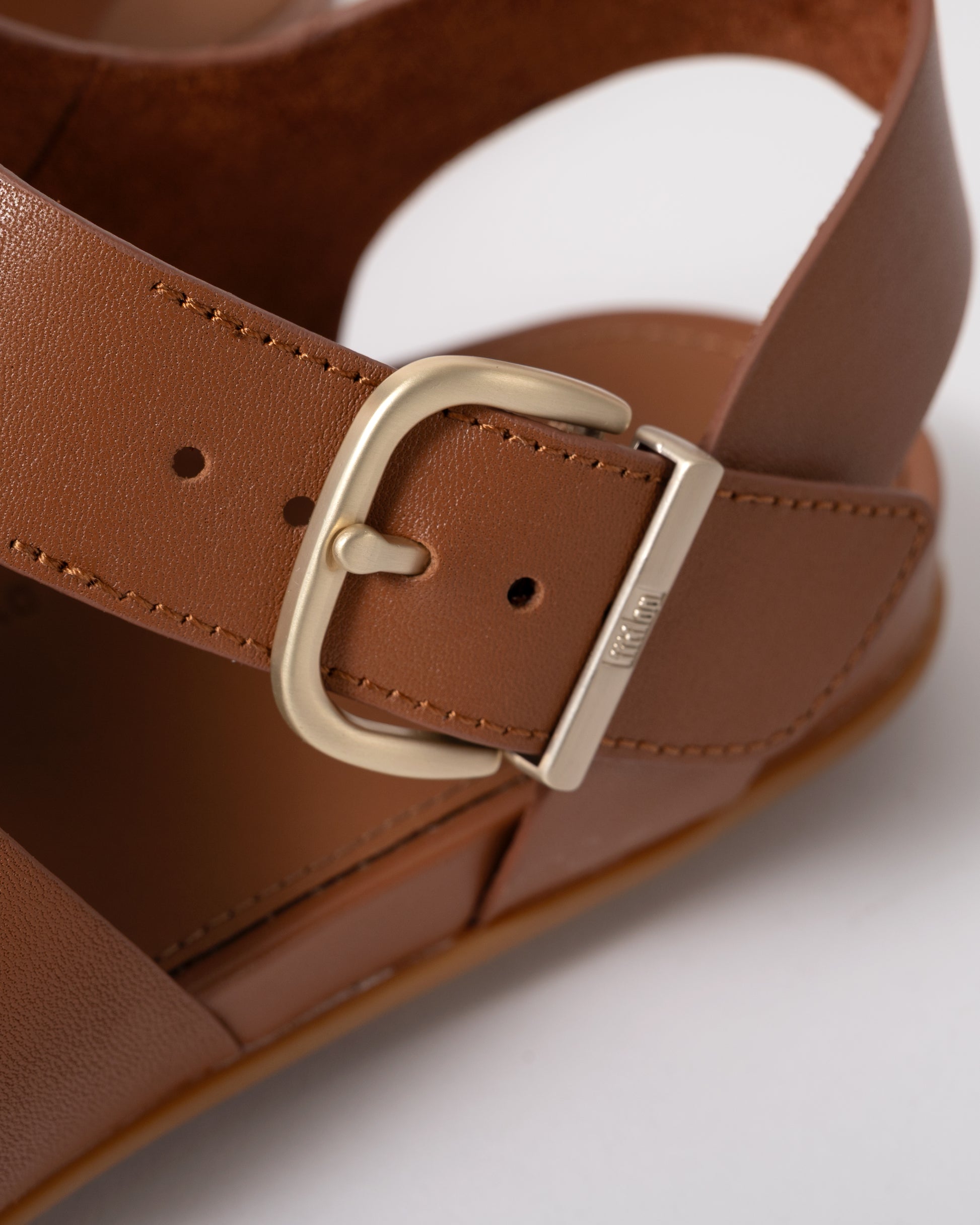buckle of FitFlop Womens Gracie Leather Fisherman Sandals in Deep Tan C15