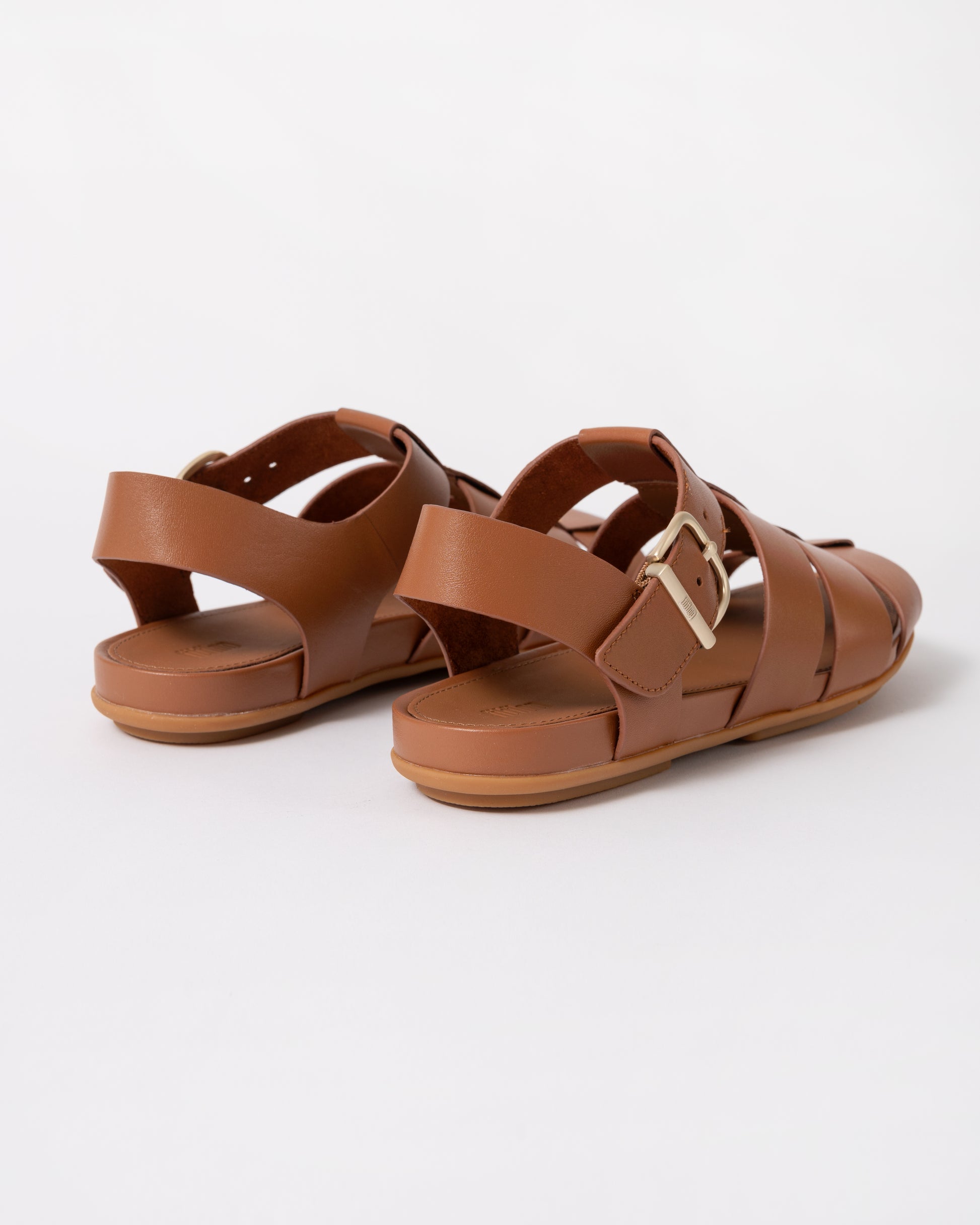 back of FitFlop Womens Gracie Leather Fisherman Sandals in Deep Tan C15