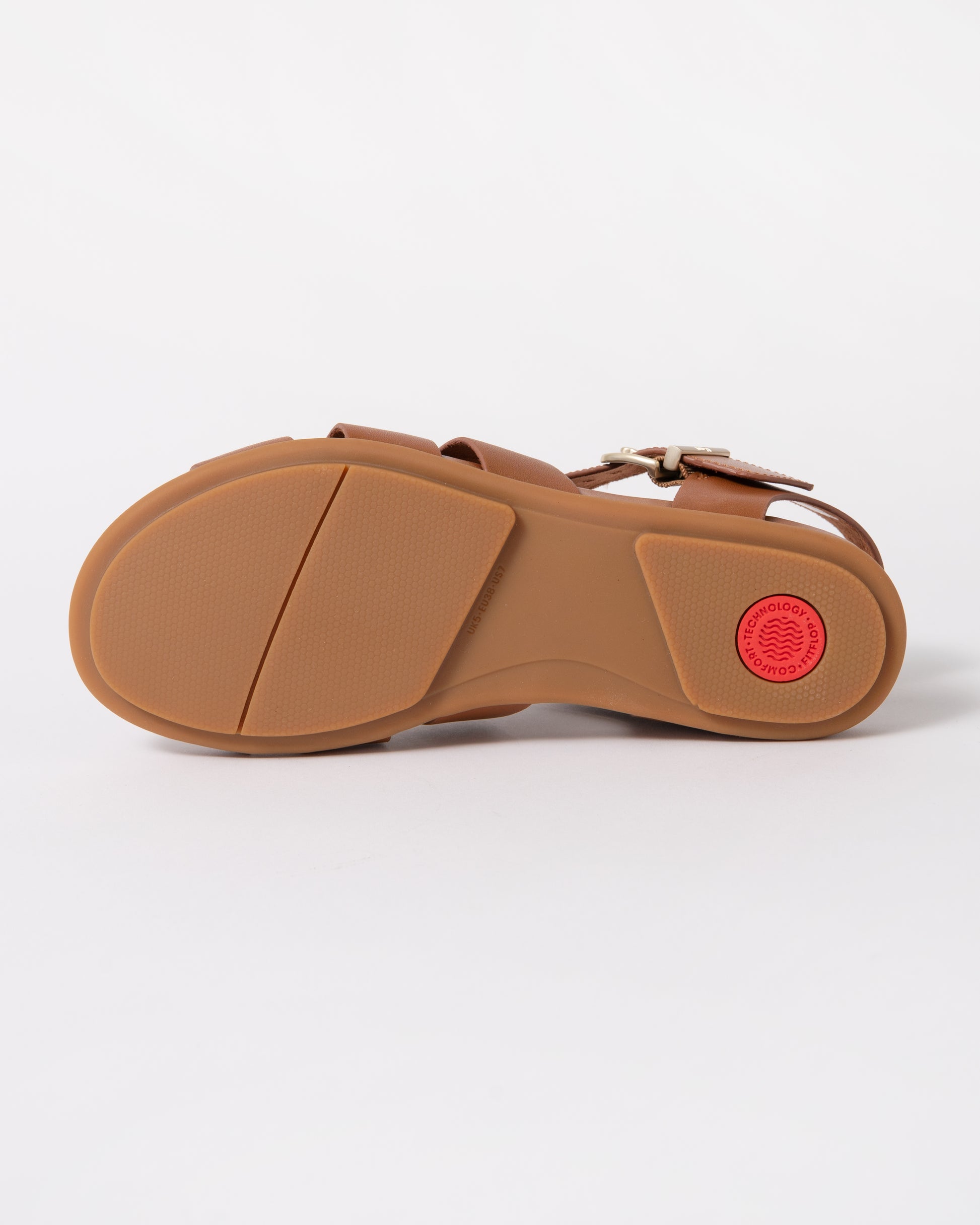 sole of FitFlop Womens Gracie Leather Fisherman Sandals in Deep Tan C15
