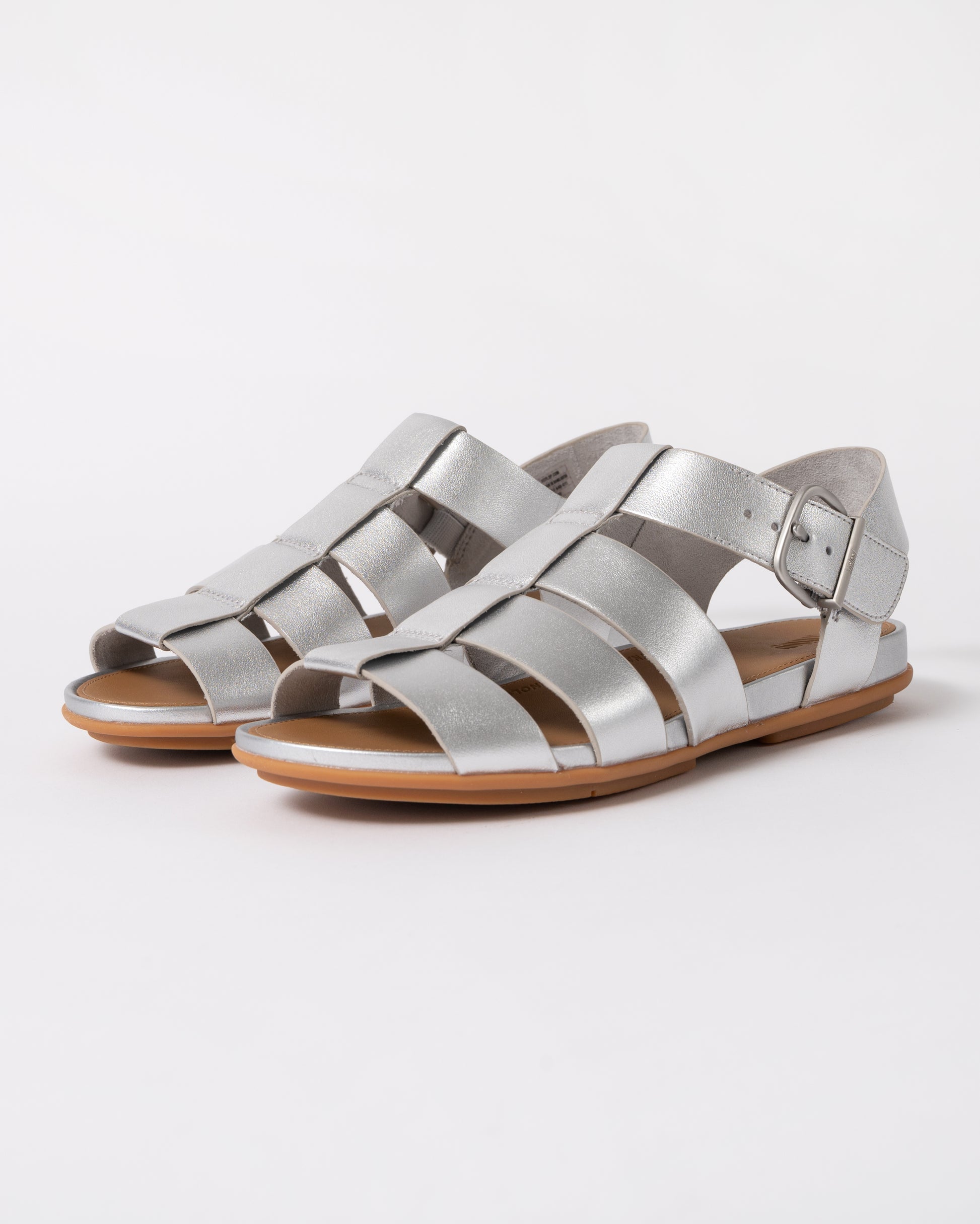 pair of FitFlop Womens Gracie Leather Fisherman Sandals in Silver 011