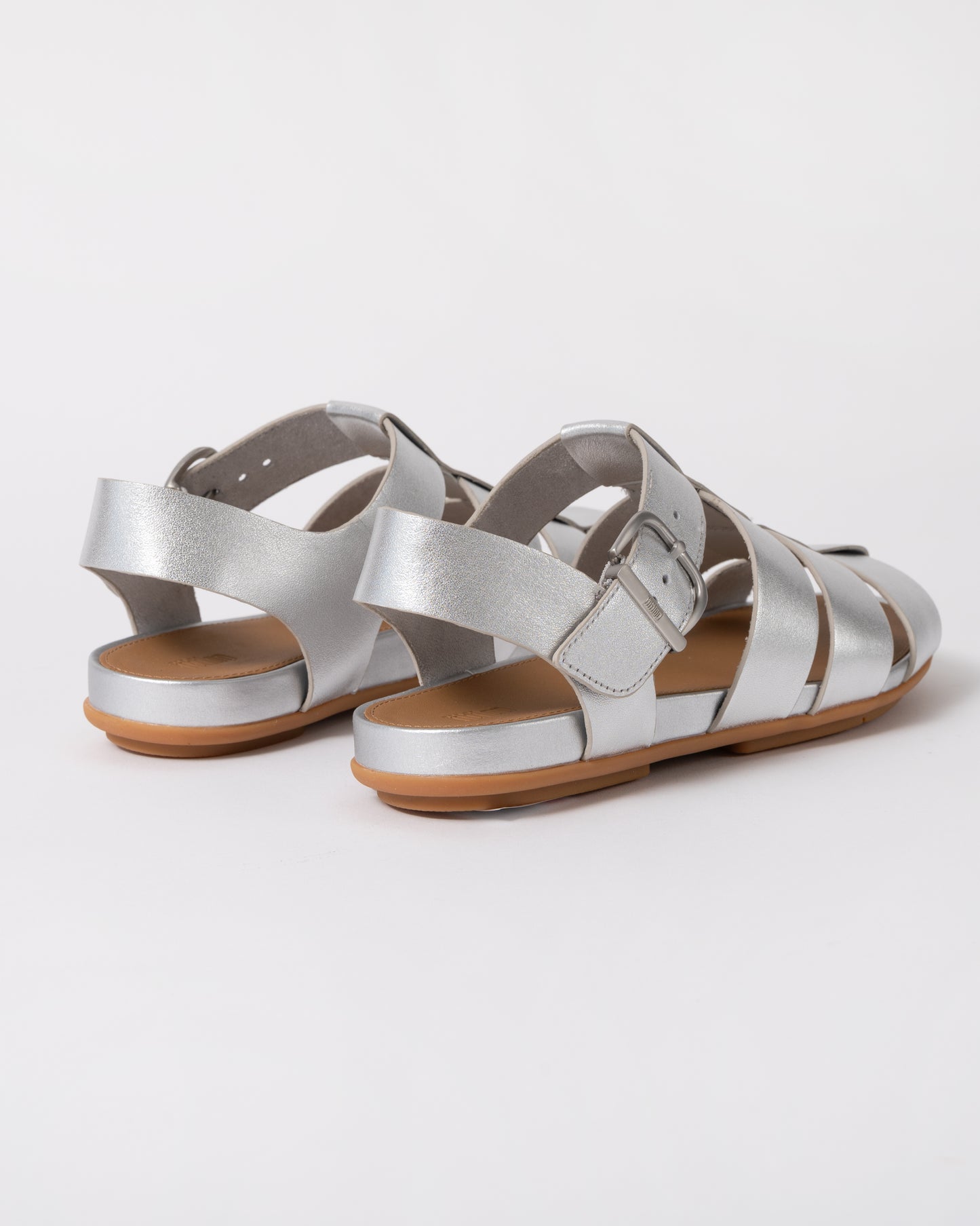 back of FitFlop Womens Gracie Leather Fisherman Sandals in Silver 011
