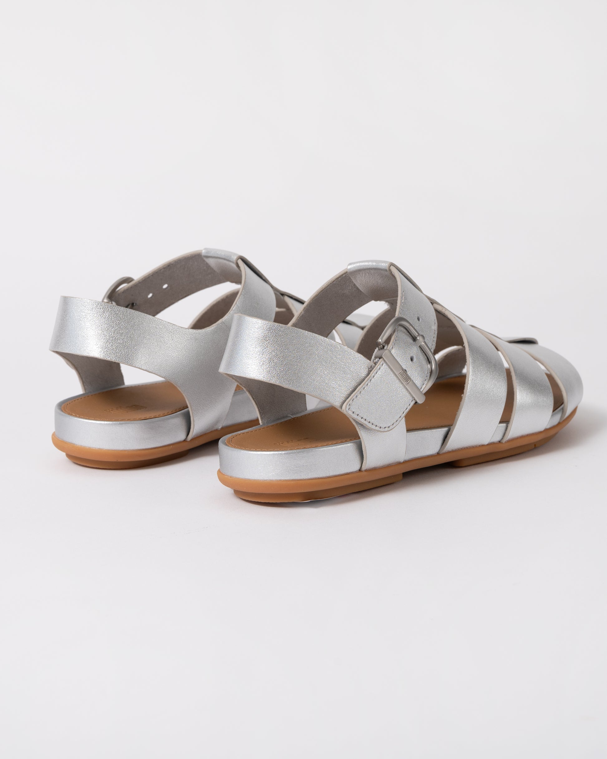 back of FitFlop Womens Gracie Leather Fisherman Sandals in Silver 011