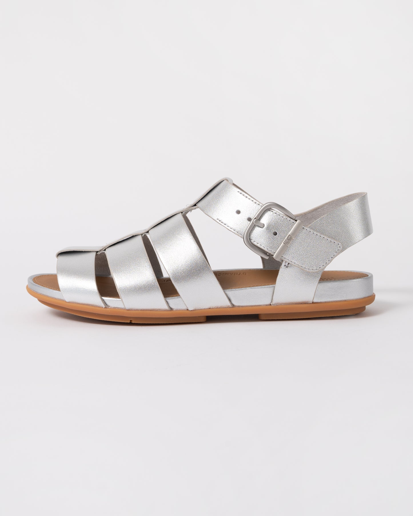 side of FitFlop Womens Gracie Leather Fisherman Sandals in Silver 011