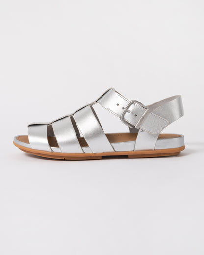 side of FitFlop Womens Gracie Leather Fisherman Sandals in Silver 011