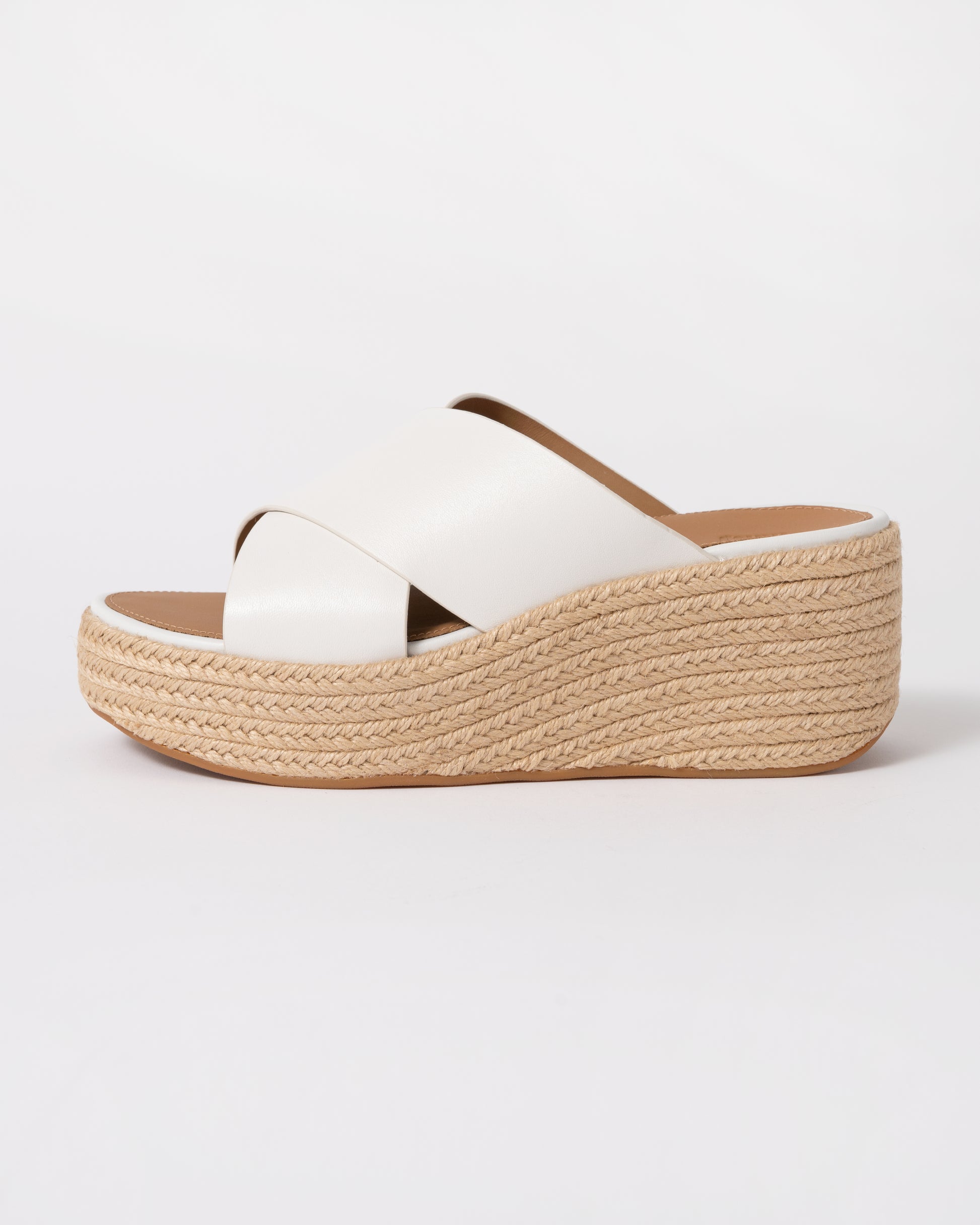 side of FitFlop Womens PLATFFORMS Espadrille Leather Wedge Cross Slides in Urban White 194