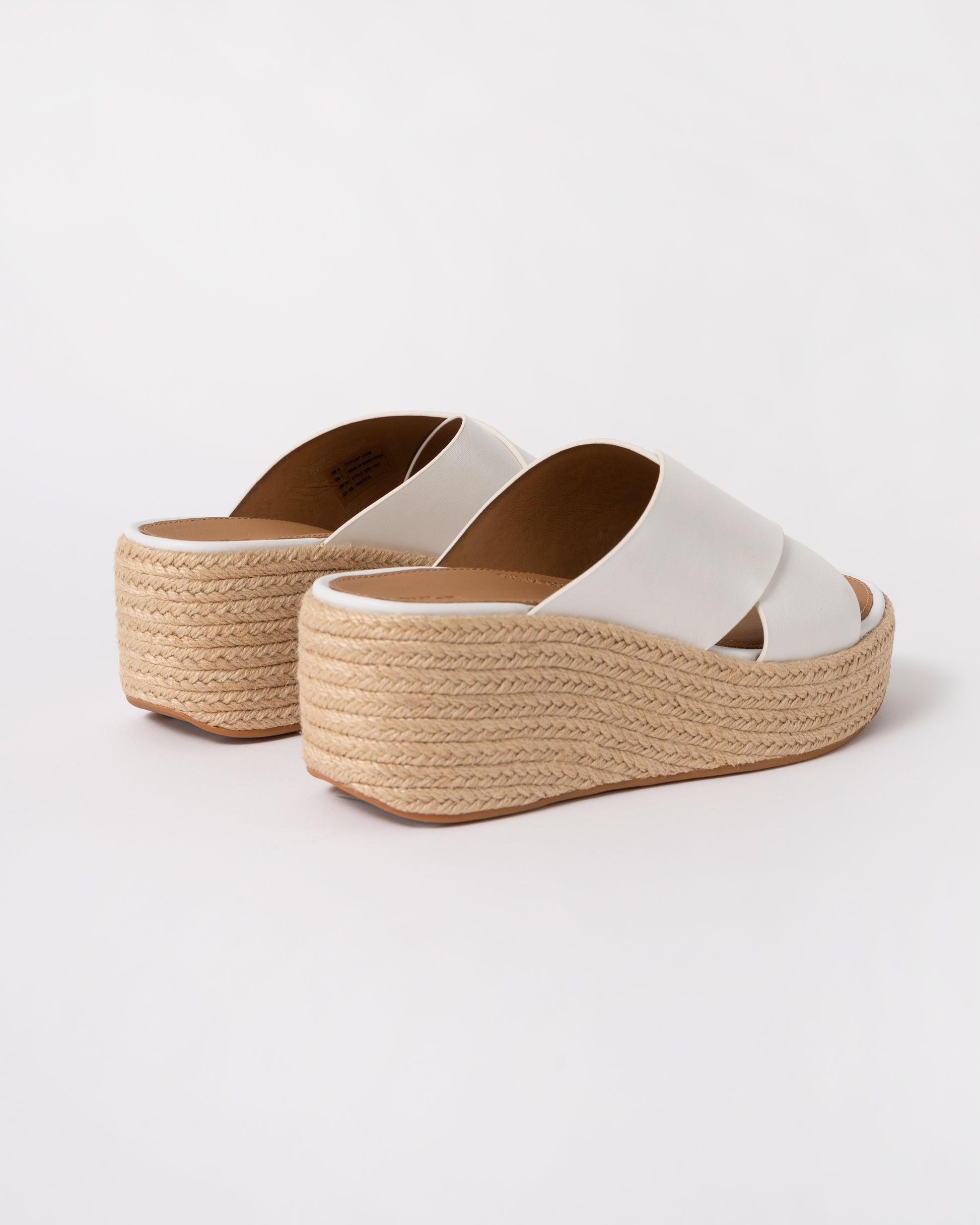 back of FitFlop Womens PLATFFORMS Espadrille Leather Wedge Cross Slides in Urban White 194