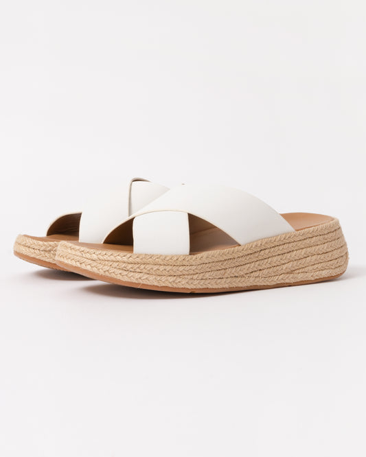 FitFlop Womens F-Mode Espadrille Leather Flatform Cross Slides
