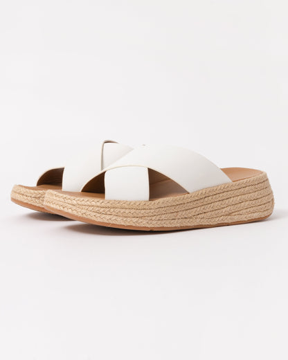 FitFlop Womens F-Mode Espadrille Leather Flatform Cross Slides - Urban White 194