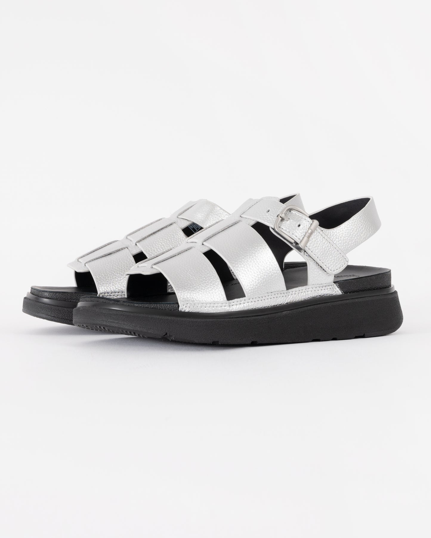 FitFlop Womens GEN-FF Tumbled-Leather Fisherman Sandals - Silver 011 | CHO | Designer Womens Sandals