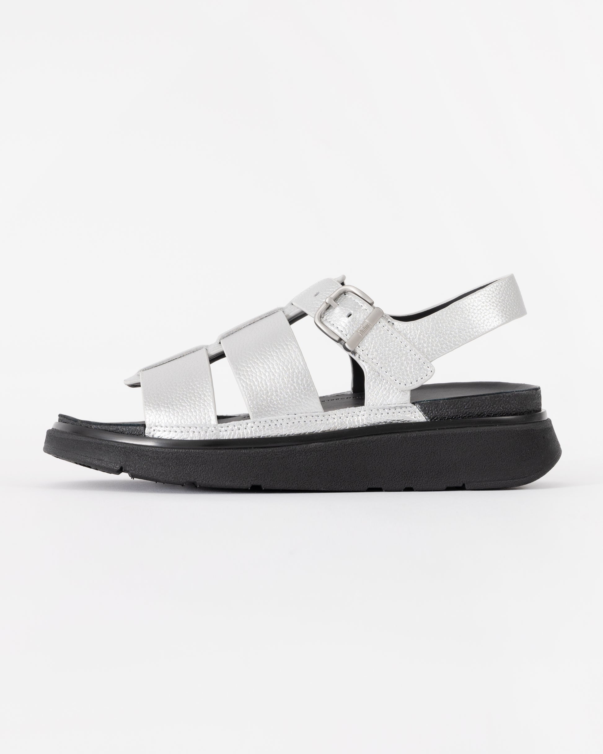 FitFlop Womens GEN-FF Tumbled-Leather Fisherman Sandals - Silver 011 | CHO | Designer Womens Sandals