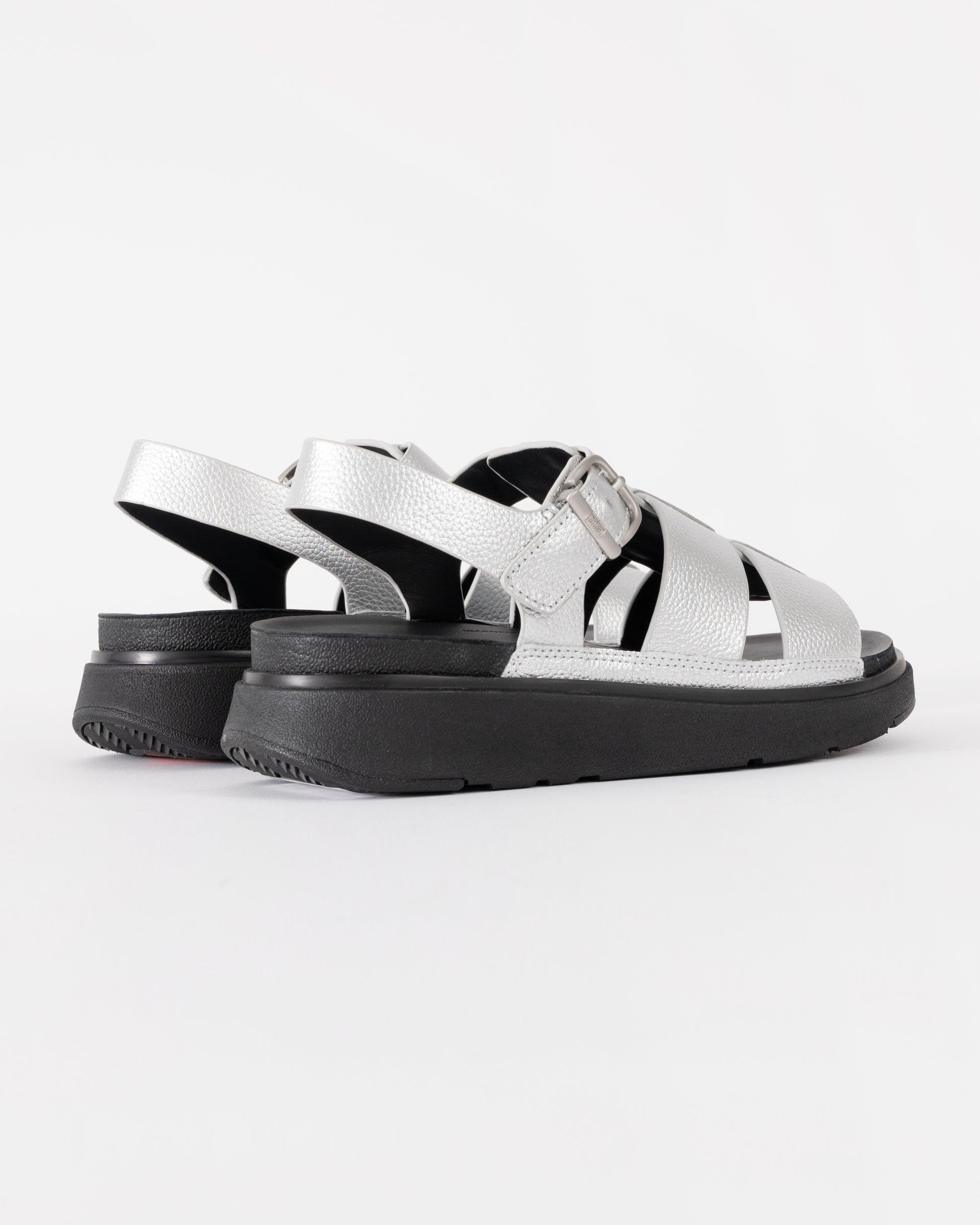 FitFlop Womens GEN-FF Tumbled-Leather Fisherman Sandals - Silver 011 | CHO | Designer Womens Sandals