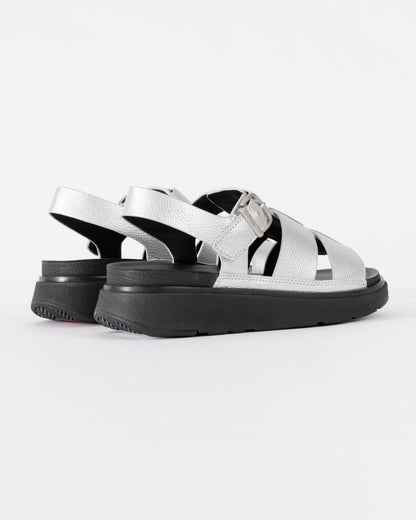FitFlop Womens GEN-FF Tumbled-Leather Fisherman Sandals - Silver 011 | CHO | Designer Womens Sandals