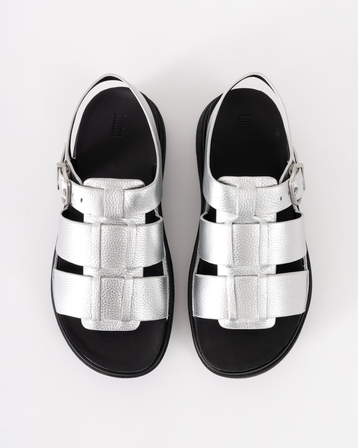 FitFlop Womens GEN-FF Tumbled-Leather Fisherman Sandals - Silver 011 | CHO | Designer Womens Sandals