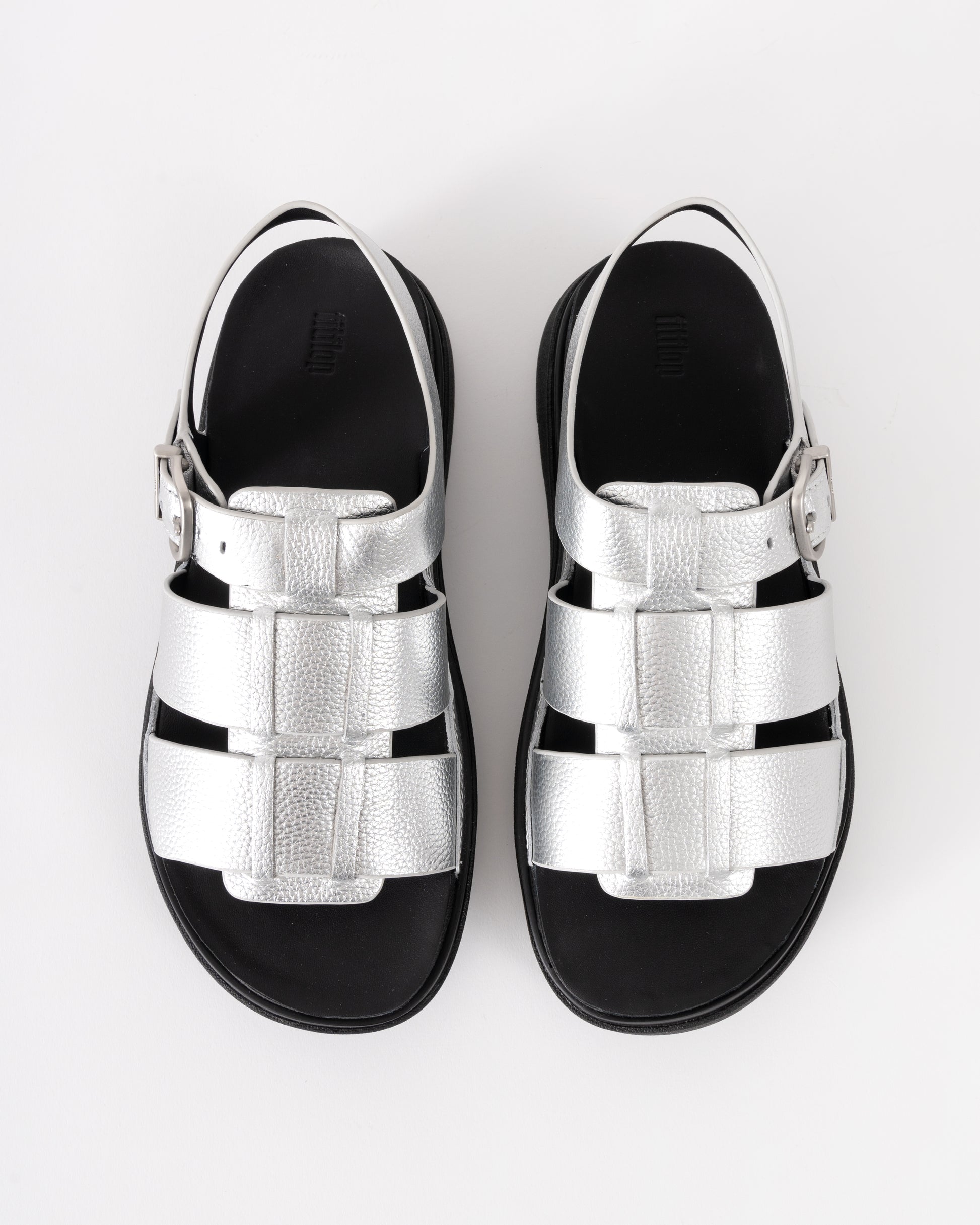 FitFlop Womens GEN-FF Tumbled-Leather Fisherman Sandals - Silver 011 | CHO | Designer Womens Sandals