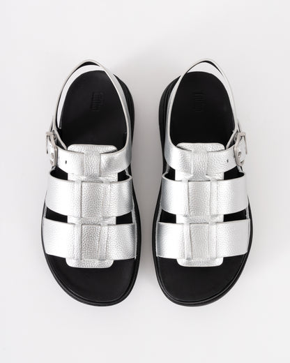 FitFlop Womens GEN-FF Tumbled-Leather Fisherman Sandals - Silver 011 | CHO | Designer Womens Sandals
