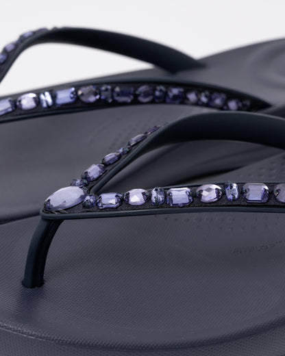 FitFlop Womens iQushion Multi-Crystal Ergonomic Flip-Flops - Midnight Navy 399