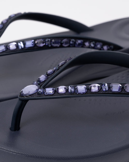 FitFlop Womens iQushion Multi-Crystal Ergonomic Flip-Flops - Midnight Navy 399