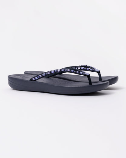 FitFlop Womens iQushion Multi-Crystal Ergonomic Flip-Flops - Midnight Navy 399