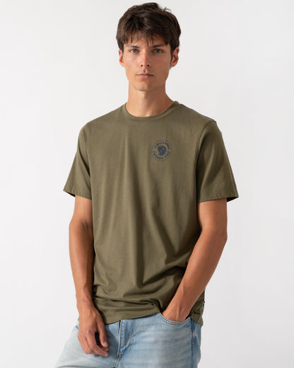model wearing a Fjallraven 1960 Logo Mens T-Shirt in Laurel Green 625