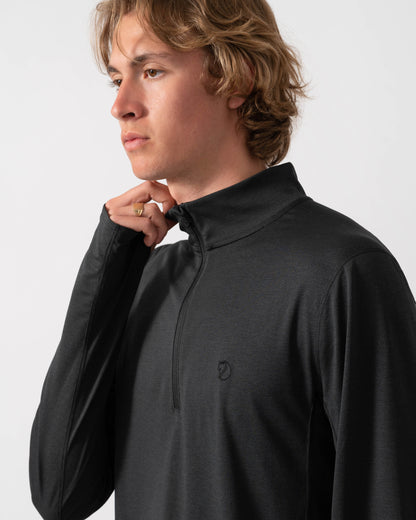 Fjallraven Abisko Day Hike Half Zip Mens Long Sleeve Top - Black 550 | CHO | Designer Mens Long Sleeve T - Shirts & Tops