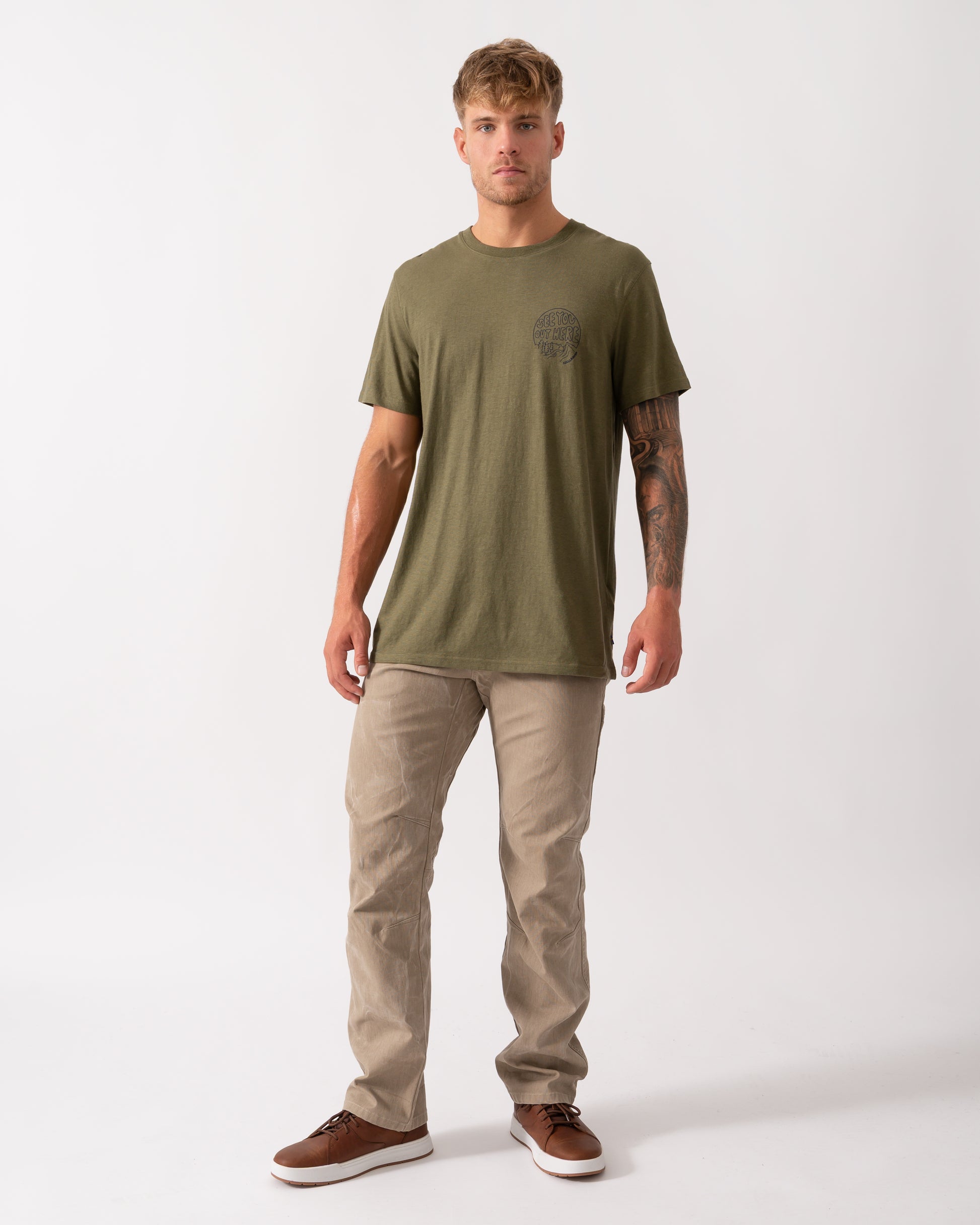 Fjallraven Hemp Blend Out Here Mens T-Shirt - CHO - Designer Mens Graphic T-Shirts