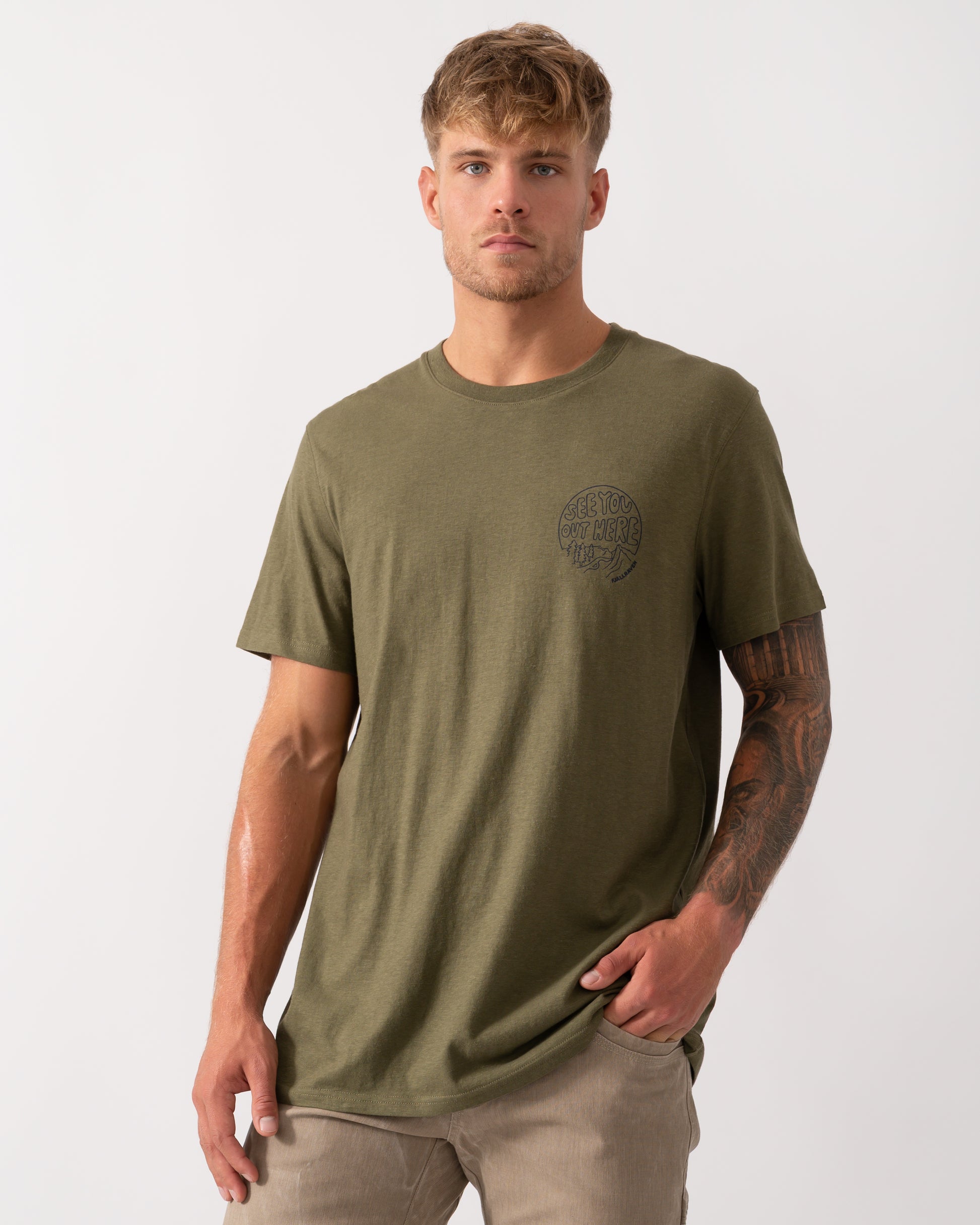 Fjallraven Hemp Blend Out Here Mens T-Shirt - CHO - Designer Mens Graphic T-Shirts